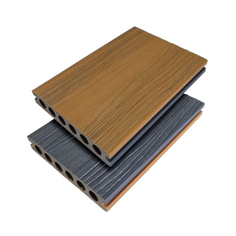 SRL-138*23mm Utendørs WPC Kompositt 3D Deep Preging Co-ekstrudering Rund Hollow Sliver Grå terrassegulv